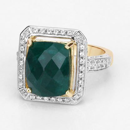 5.18 Carat Dyed Emerald and White Topaz .925 Sterling Silver Ring