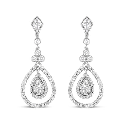 18K White Gold 1 1/4 Cttw Round Diamond Openwork Teardrop-Shaped Dangle Earrings (F-G Color, VS1-VS2 Clarity)