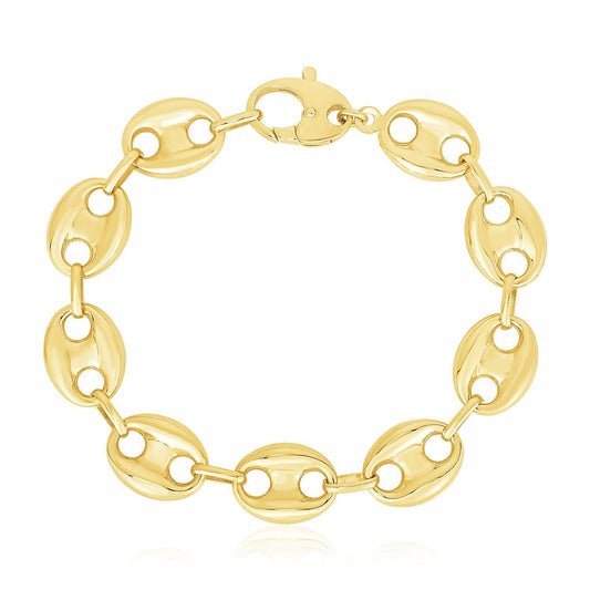Bracelet maillons marinier bombé légers en or jaune 14 carats poli brillant (15 mm)