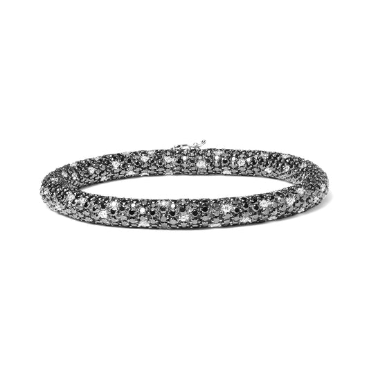 Bracelet de tennis style peau de serpent, or blanc 18 carats, 20,0 carats de diamants pavés noirs et blancs (couleur G-H, pureté SI1-SI2) - Taille 7"