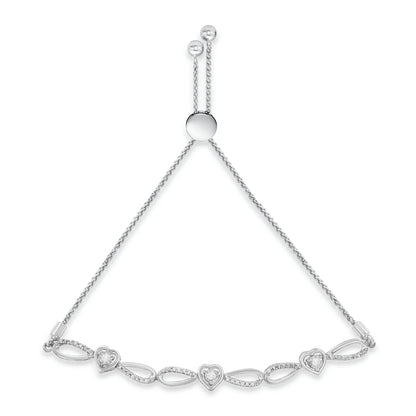 .925 Sterling Silver Diamond Accent Heart and Infinity 4â€-10â€ Adjustable Bolo Bracelet (I-J Color, I3 Clarity)