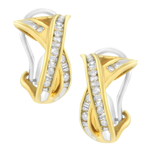 Boucles d'oreilles créoles en or jaune et blanc 14K 1/2 CTW en forme de « X » avec diamants (I-J, I2-I3)