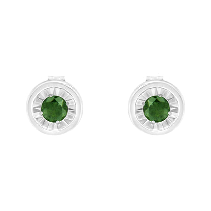 .925 Sterling Silver 1/4 Cttw Round Brilliant-Cut Green Diamond Miracle-Set Stud Earrings (Fancy Color-Enhanced, I1-I2 Clarity)