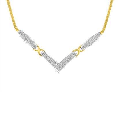 14K Yellow and White Gold 2.0 Cttw Princess Cut Diamond Flared and X-Station V Shaped 18â€ Franco Chain Statement Necklace (H-I Color, SI2-I1 Clarity)
