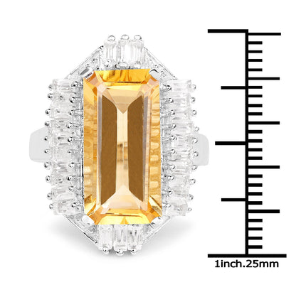 9.13 Carat Genuine Citrine & White Topaz .925 Sterling Silver Ring