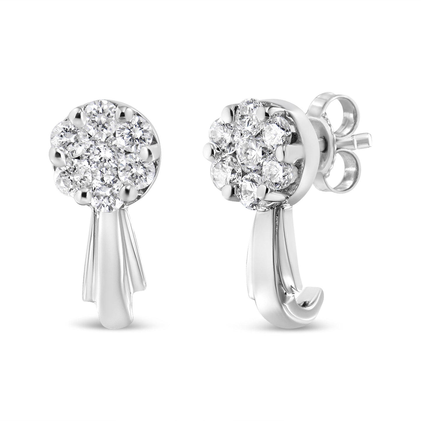 14K White Gold 3/4 Cttw Diamond Floral Cluster Drop and Dangle Stud Earrings (H-I Color, I1-I2 Clarity)