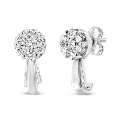 14K White Gold 3/4 Cttw Diamond Floral Cluster Drop and Dangle Stud Earrings (H-I Color, I1-I2 Clarity)