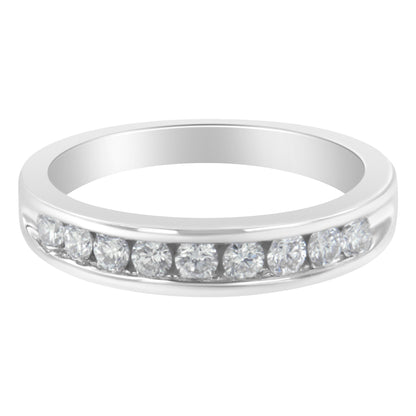 18K White Gold Round Diamond 1/2 Cttw Channel Band Ring