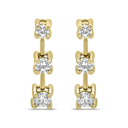 14K Yellow Gold 1/2 Cttw Round Diamond 3 Stone Graduated Linear Drop Past, Present and Future Stud Earrings (H-I Color, SI1-SI2 Clarity)