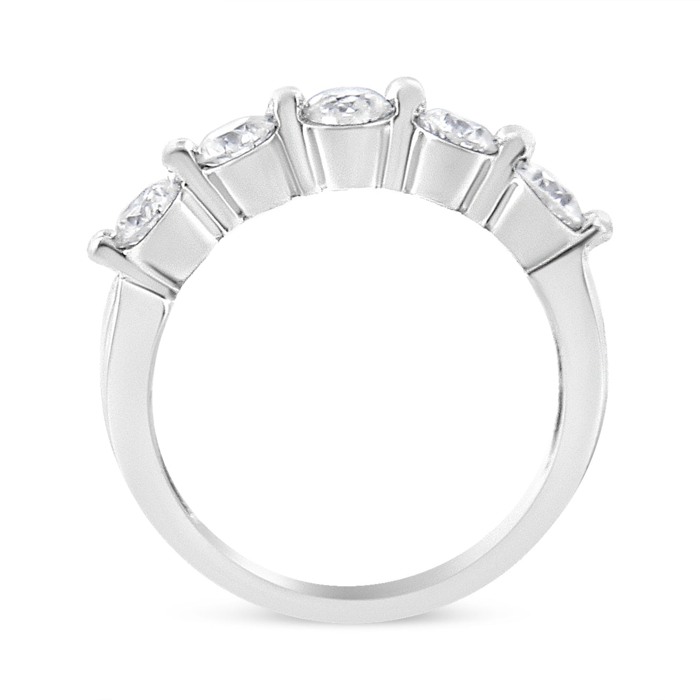 14K White Gold 1.00 Cttw Brilliant Round Cut Diamond 5-Stone Band Ring (H-I Color, SI2-I1 Clarity) - Ring Size 7