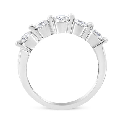14K White Gold 1.00 Cttw Brilliant Round Cut Diamond 5-Stone Band Ring (H-I Color, SI2-I1 Clarity) - Ring Size 7