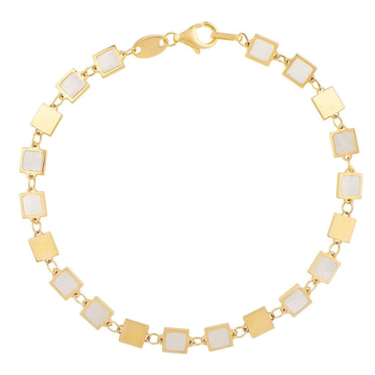 14k Yellow Gold MOP Geometric Mirror Gem Chain Bracelet (5.00 mm)
