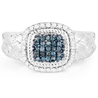 0.28 Carat Genuine Blue Diamond and White Diamond .925 Sterling Silver Ring