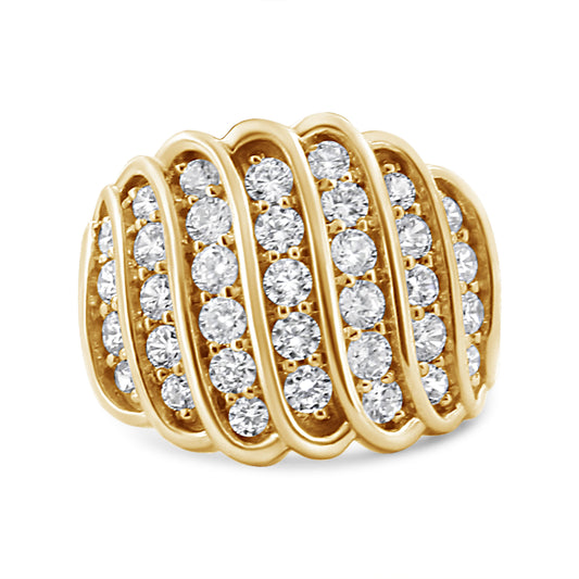 Bague jonc multi-rangs en argent sterling .925 plaqué or jaune 14 carats avec diamants 2,00 carats au total (couleur J-K, pureté I1-I2) - Taille de bague 7