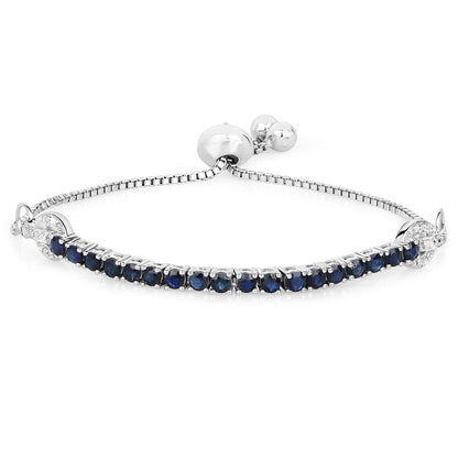 2.41 Carat Genuine Blue Sapphire and White Zircon .925 Sterling Silver Bracelet