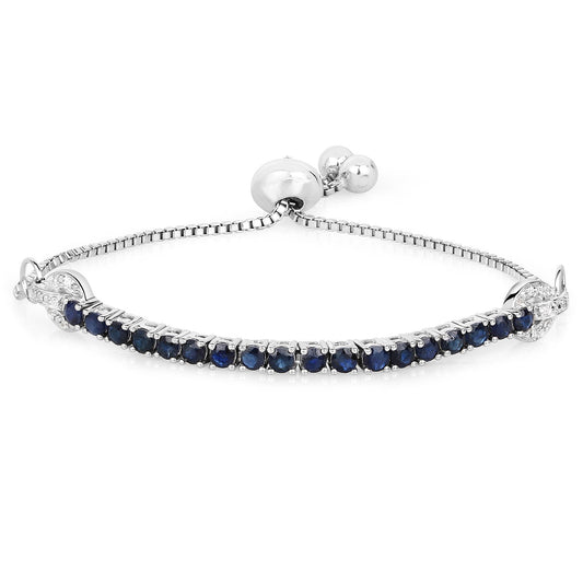 2.41 Carat Genuine Blue Sapphire and White Zircon .925 Sterling Silver Bracelet