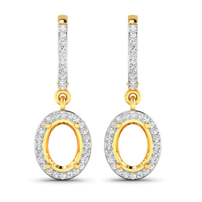 0.32 Carat Genuine White Diamond 14K Yellow Gold Semi Mount Earrings - holds 8x6mm Oval Gemstones