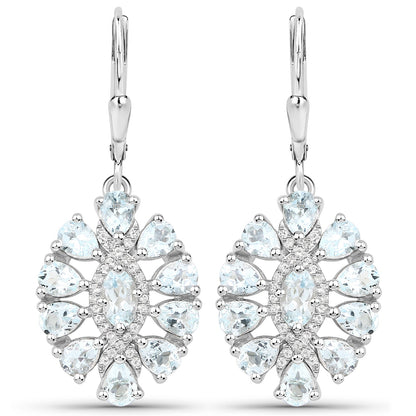 2.93 Carat Genuine Aquamarine and White Topaz .925 Sterling Silver Earrings
