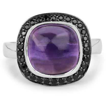 5.25 Carat Genuine Amethyst & Black Spinel .925 Sterling Silver Ring