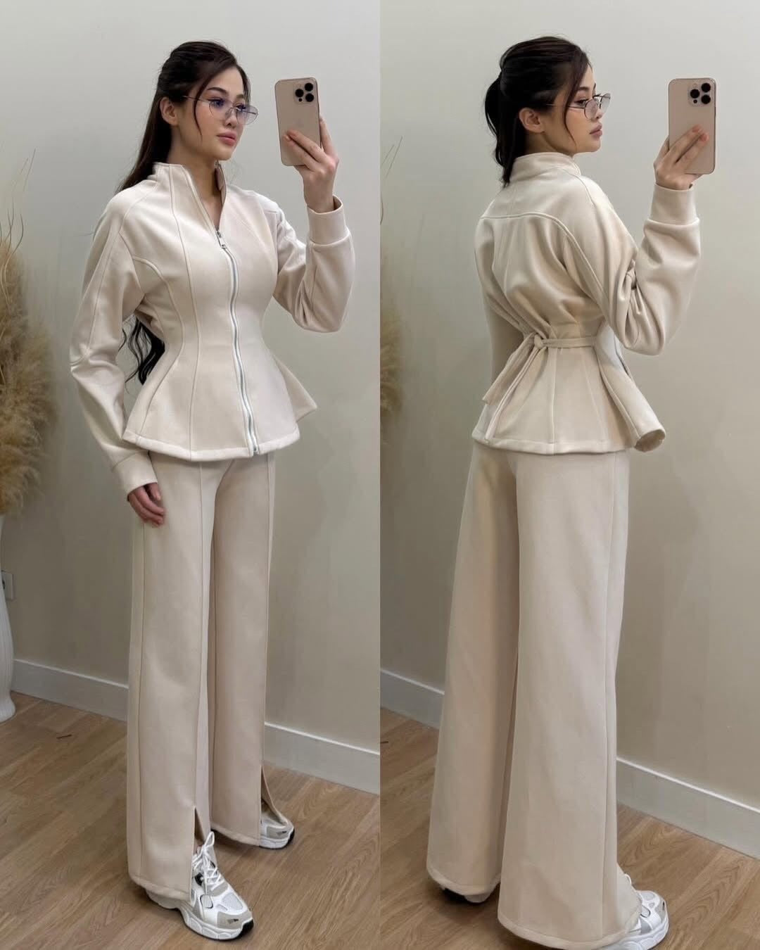 2026 Autumn High-End Light Luxury Chanel Style Outfit Two-Piece Set Solid Color Long-Sleeve Jacket European And American Amazon