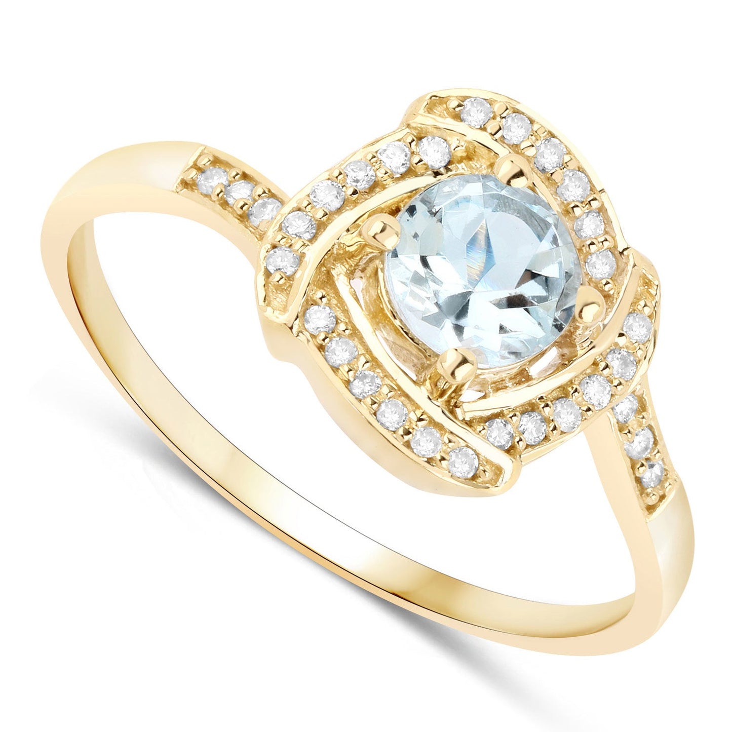 0.46 Carat Genuine Aquamarine and White Diamond 14K Yellow Gold Ring
