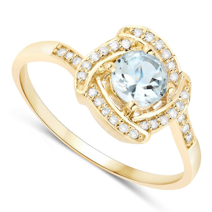 0.46 Carat Genuine Aquamarine and White Diamond 14K Yellow Gold Ring