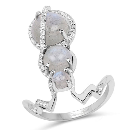 2.79 Carat Genuine Labradorite And White Topaz .925 Sterling Silver Ring