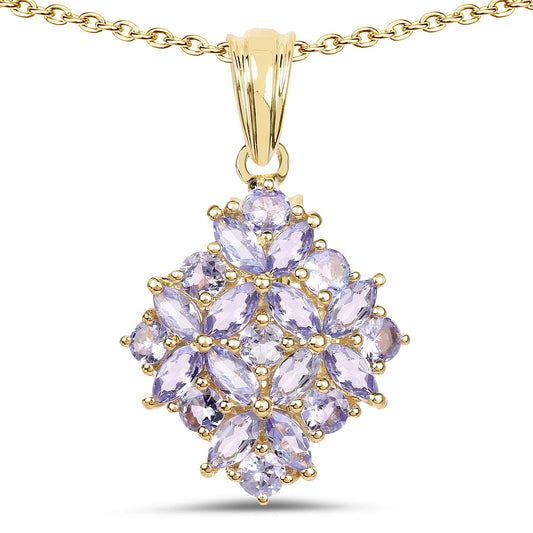 Pendentif en argent sterling 925 plaqué or jaune 14 carats avec tanzanite véritable de 2,58 carats