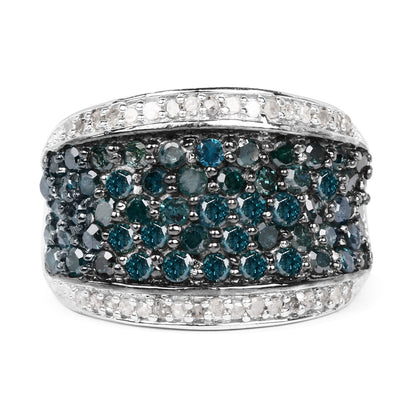 1.38 Carat Genuine Blue Diamond and White Diamond .925 Sterling Silver Ring