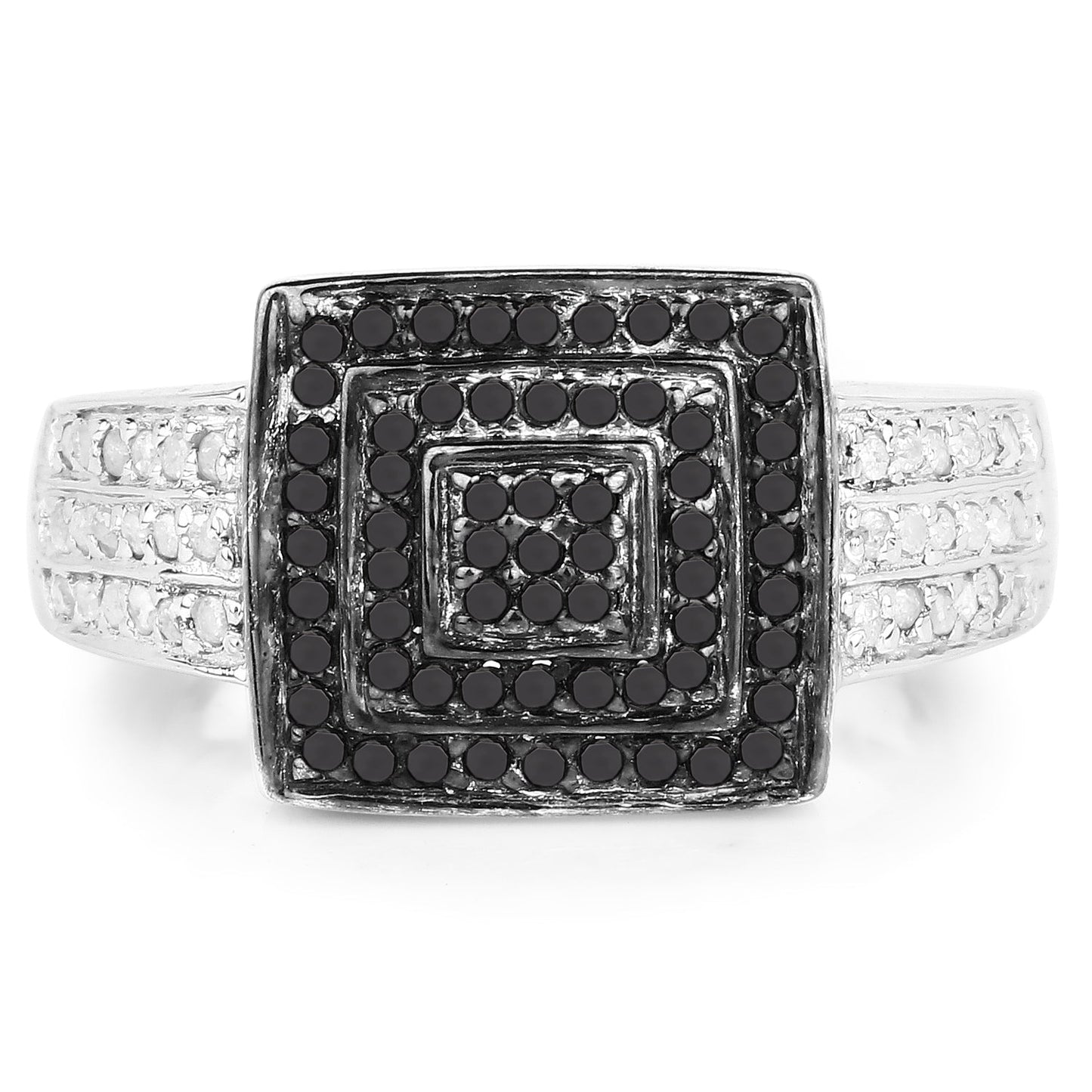 0.55 Carat Genuine Black Diamond and White Diamond .925 Sterling Silver Ring