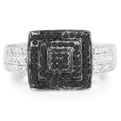 0.55 Carat Genuine Black Diamond and White Diamond .925 Sterling Silver Ring