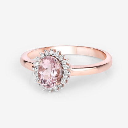 0.81 Carat Genuine Morganite and White Diamond 14K Rose Gold Ring