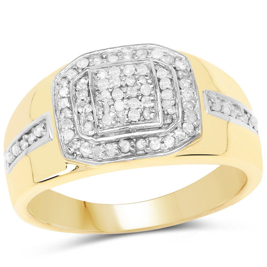 Bague en argent sterling 925 plaqué or jaune 14 carats avec diamant blanc véritable de 0,29 carat
