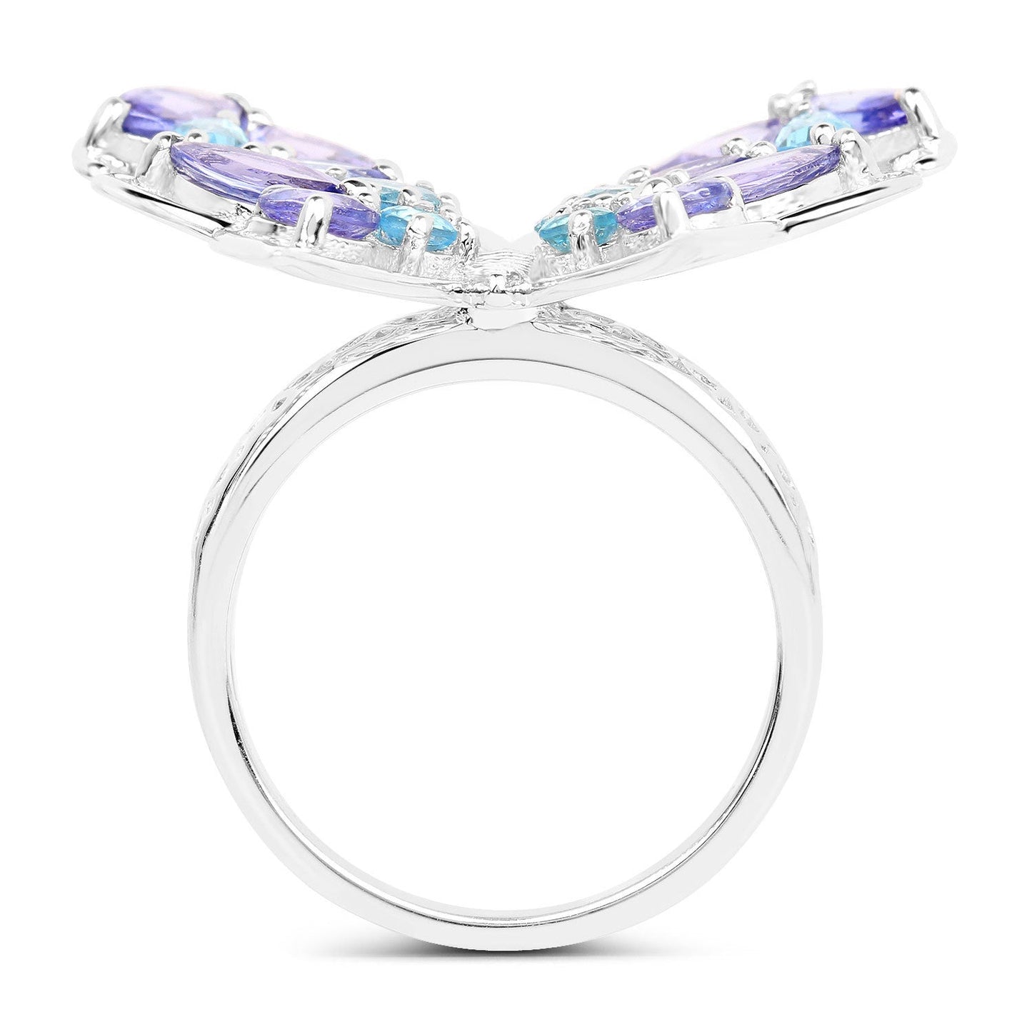 3.60 Carat Genuine Tanzanite and Swiss Blue Topaz .925 Sterling Silver Ring