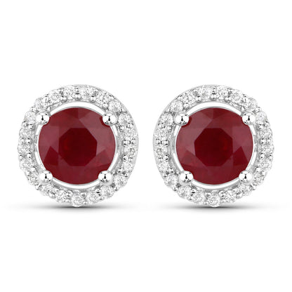1.22 Carat Genuine Ruby and White Diamond 14K White Gold Earrings