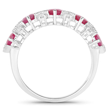 1.61 Carat Genuine Ruby and White Diamond 14K White Gold Ring
