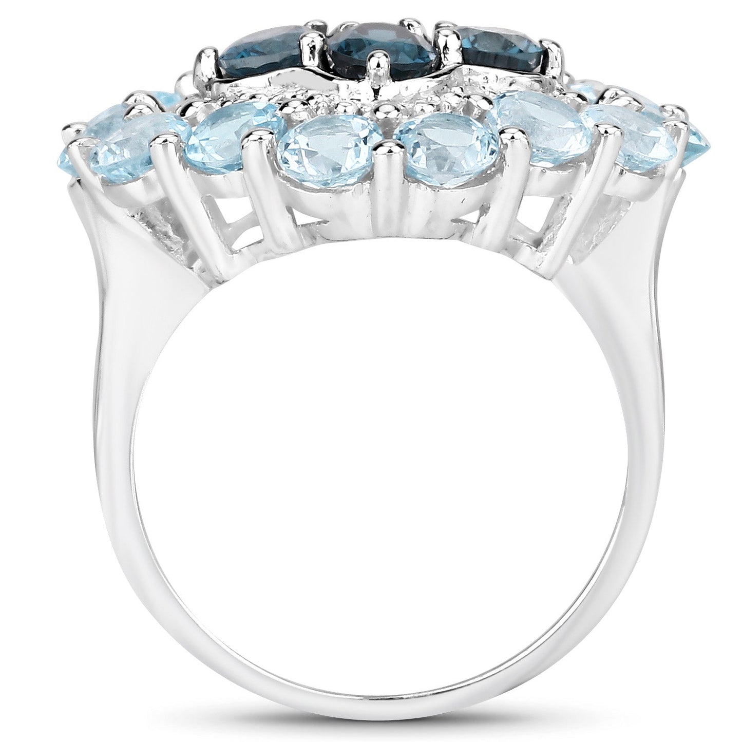 6.54 Carat Genuine London Blue Topaz, Blue Topaz and White Topaz .925 Sterling Silver Ring