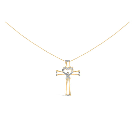 Pendentif Collier Cœur Entrelacé et Ruban en Argent Sterling 925 Plaqué Or Jaune 14K avec Diamant 1/6 Cttw (Couleur H-I, Clarté I2-I3) - 18 Pouces