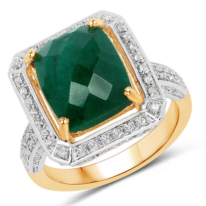 5.18 Carat Dyed Emerald and White Topaz .925 Sterling Silver Ring
