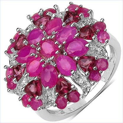 3.90 Carat Genuine Ruby & Rhodolite .925 Sterling Silver Ring
