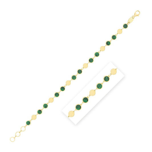 Bracelet chaîne en or jaune 14 carats avec miroir géométrique en malachite (5,00 mm)