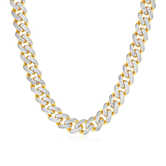 Collier chaîne cubaine Miami bicolore en or 14 carats avec pavé blanc