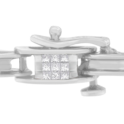 14K White Gold 1.0 Cttw Invisible Set Princess Diamond Alternating Link Tennis Bracelet (I-J Color, I1-I2 Clarity) - 7.25"