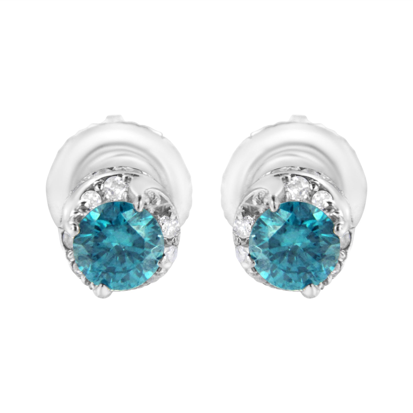 14K White Gold 1/2 cttw White and Treated Blue Round Diamond Earrings (I-J I2-I3)
