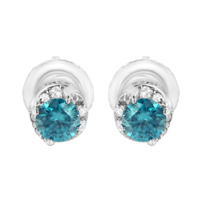 14K White Gold 1/2 cttw White and Treated Blue Round Diamond Earrings (I-J I2-I3)