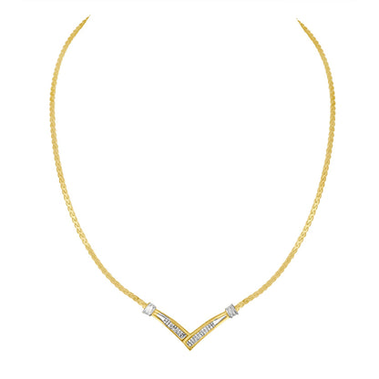 10K Yellow and White Gold 1/2 Cttw Princess Cut Diamond Channel-Set â€œVâ€ Shape 18" Franco Chain Necklace (H-I Color, SI2-I1 Clarity)