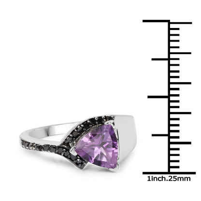 1.55 Carat Genuine Amethyst and Black Diamond .925 Sterling Silver Ring
