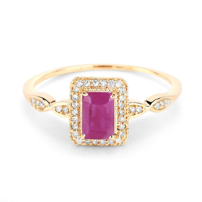 0.75 Carat Genuine Ruby and White Diamond 14K Yellow Gold Ring