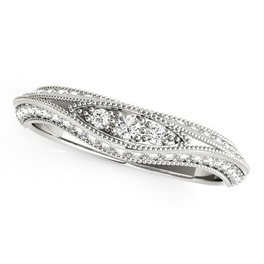 Bague de mariage incurvée en or blanc 14 carats, style antique, avec diamants (1/3 cttw)