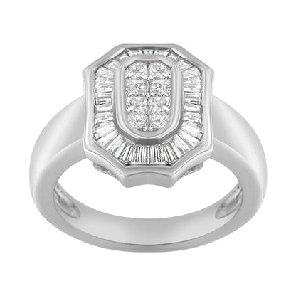 14K White Gold 1.00 Cttw Baguette and Princess-Cut Diamond Cocktail Art Deco Style Ring (H-I Color, SI1-SI2 Clarity) - Size 7